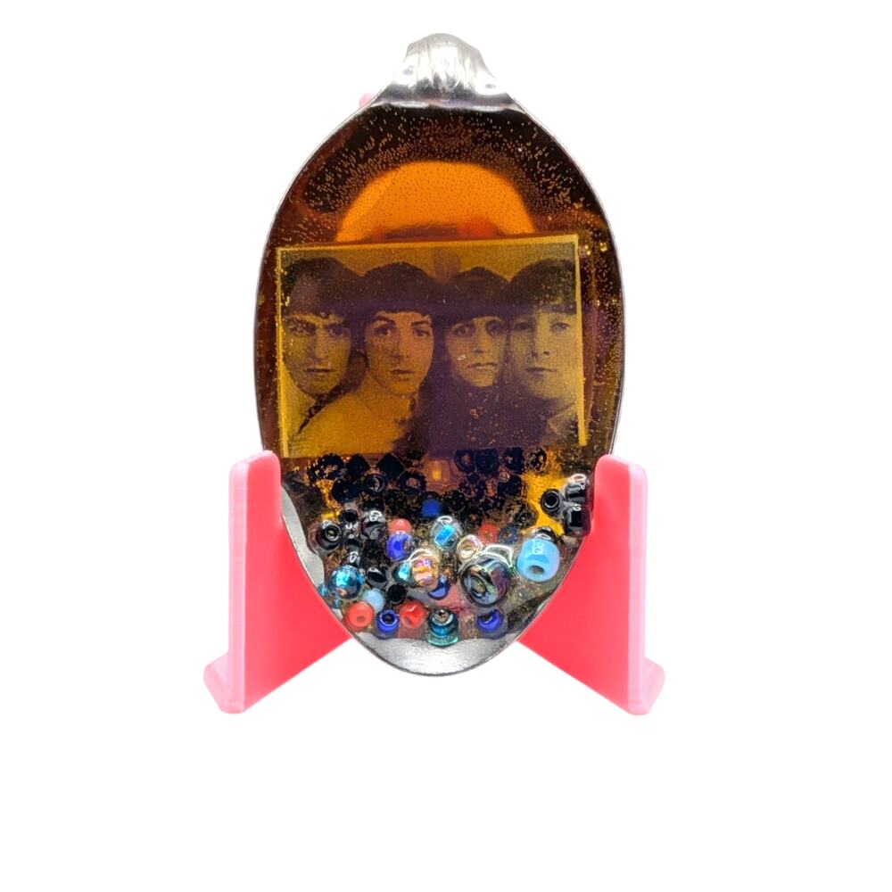 THE BEATLES Spoon Pendant Upcycled Photo Mixed Media Beaded Silver Tone